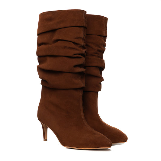 Cizme Crete Piele Intoarsa Eva 30, Maro