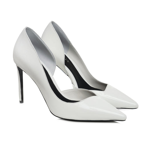 Pantofi Ava cu Decupaj Interior, Piele Lacuita, Alba - Premium Collection