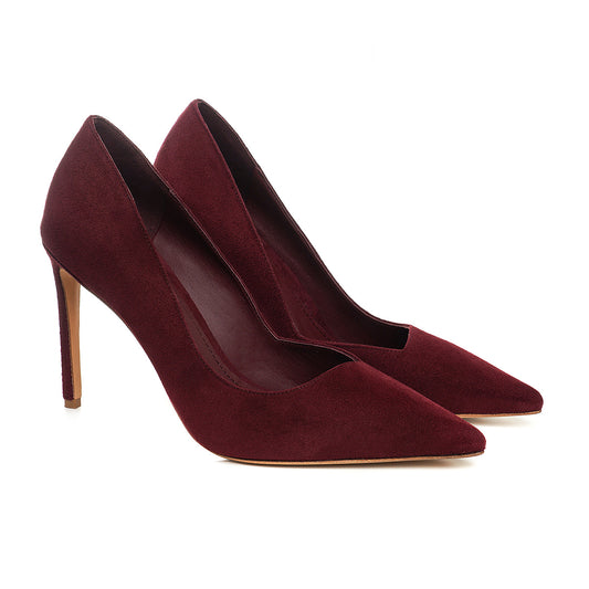 Pantofi Ava Stiletto, Piele Intoarsa, Burgundy - Premium Collection