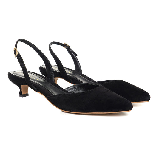Pantofi Alice Piele Intoarsa, Negri - Kitten Heels