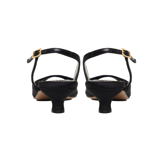 Sandale Vicky Satin, Varf Ascutit, Negre - Kitten Heels
