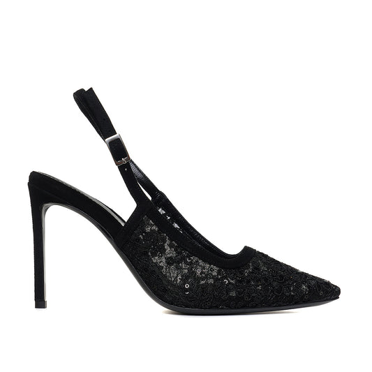 Pantofi Iana Piele Intoarsa/Dantela, Negri - Premium Collection