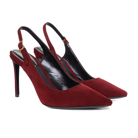 Pantofi Lavinia Piele Intoarsa, Burgundy - Premium Collection