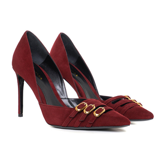 Gina Stiletto Piele Intoarsa, Burgundy - Premium Collection