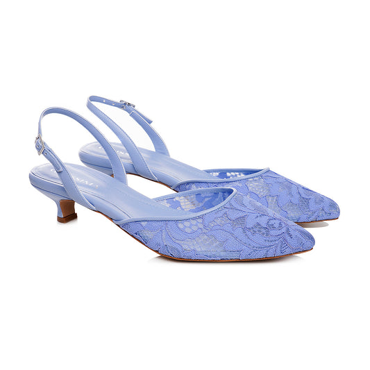 Pantofi Ines Piele Naturala/Dantela, Blue - Kitten Heels