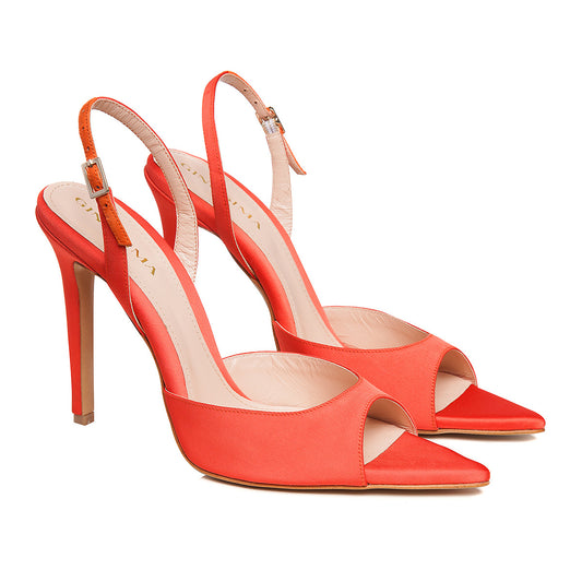Sandale Vicky Satin, Varf Ascutit, Portocaliu