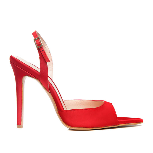 Sandale Vicky Satin, Varf Ascutit, Rosu