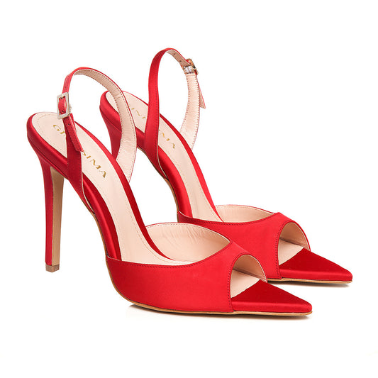 Sandale Vicky Satin, Varf Ascutit, Rosu