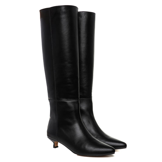 Cizme Milla Piele Naturala, Sub Genunchi, Negre