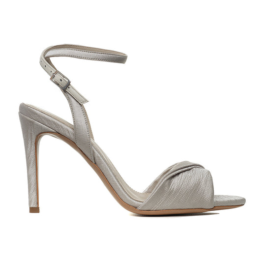 Sandale Cleo Satin Texturat, Varf Rotund, Vanilla Haze