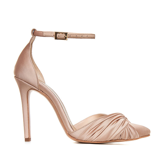 Pantofi Ana Satin, Nude-Auriu