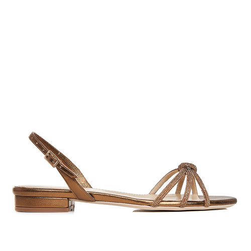 Sandale Daisy Piele Naturala, Varf Rotund, Aurii