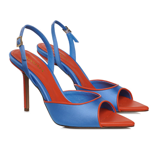 Sandale Vicky Satin-Piele Naturala, Blue/Portocaliu - Premium Collection