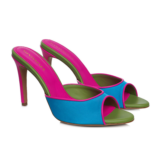 Saboti Vicky Satin-Piele Naturala, Varf Rotund, Multicolor