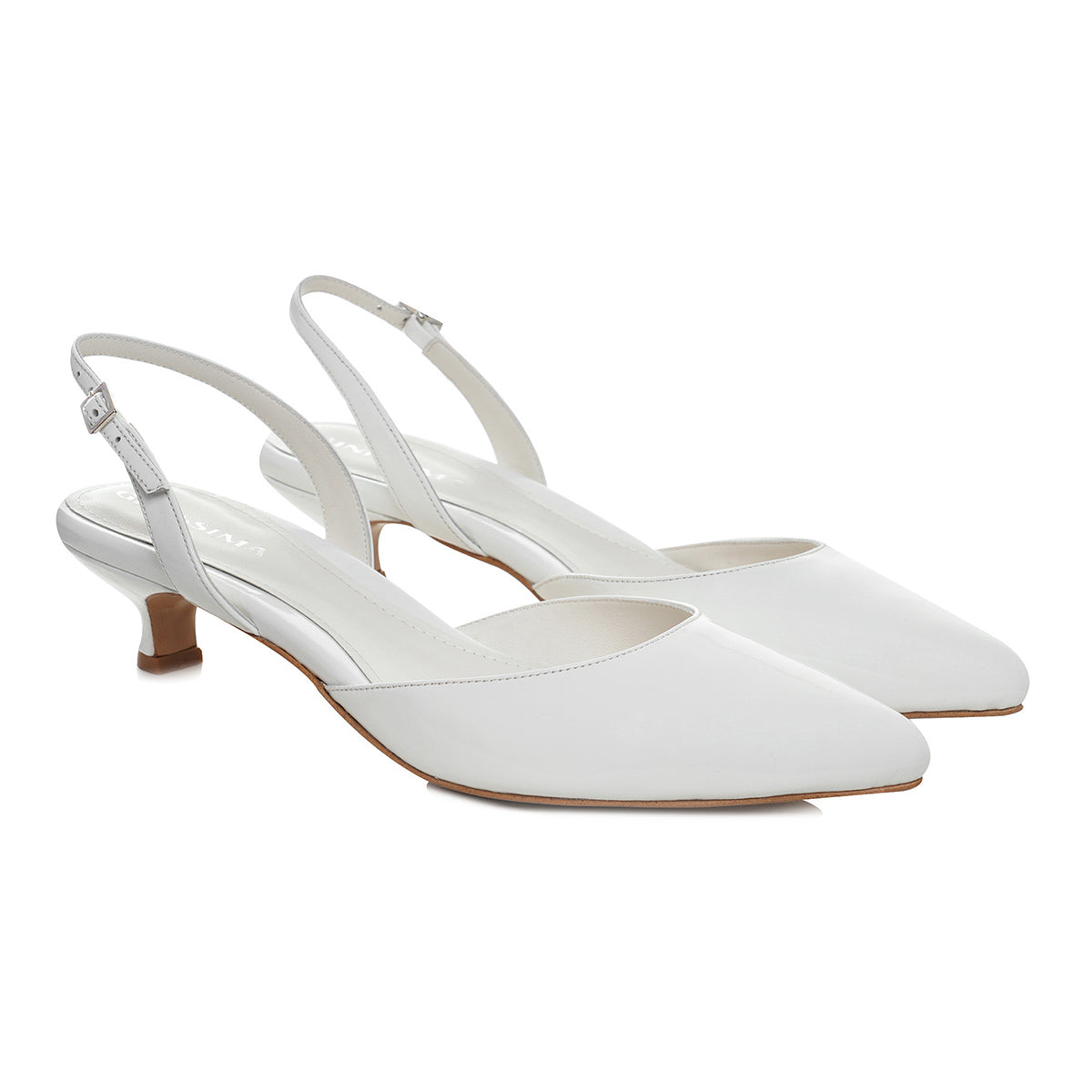 Pantofi Alice Piele Lacuita, Albi - Kitten Heels