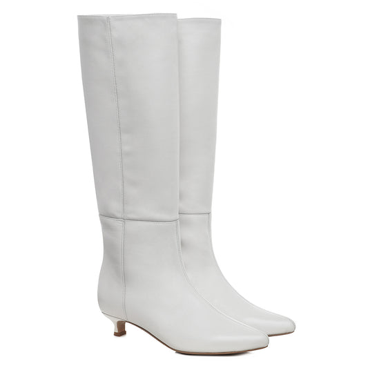 Cizme Milla Piele Naturala, Sub Genunchi, Off-White