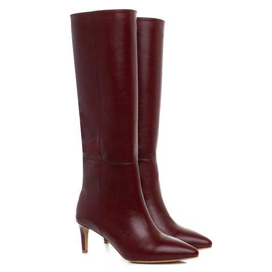 Cizme Milla Piele Naturala, Sub Genunchi, Burgundy