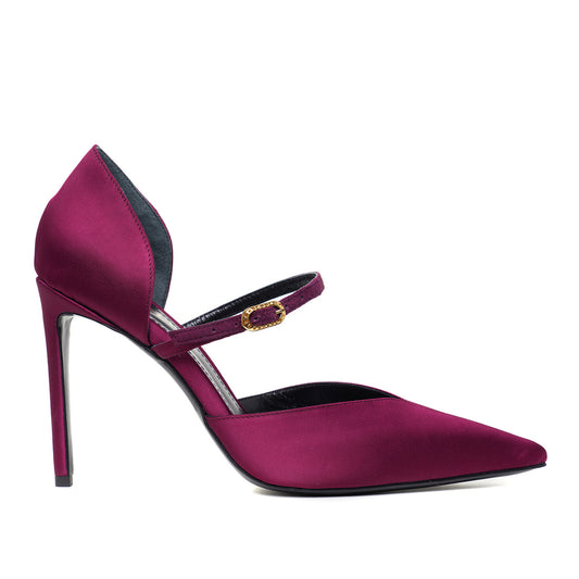 Pantofi Agnes in V Satin, Burgundy - Premium Collection