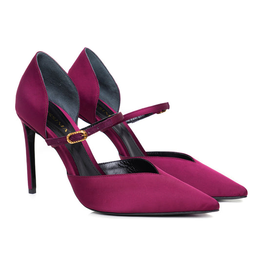 Pantofi Agnes in V Satin, Burgundy - Premium Collection