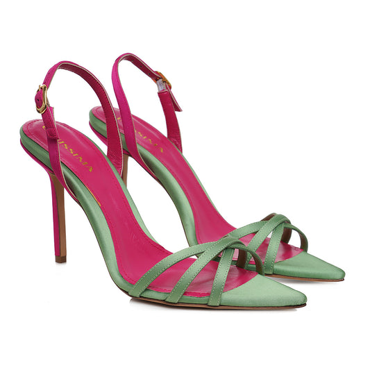 Sandale Capri Satin, Verde Salvie/Fucsia - Premium Collection