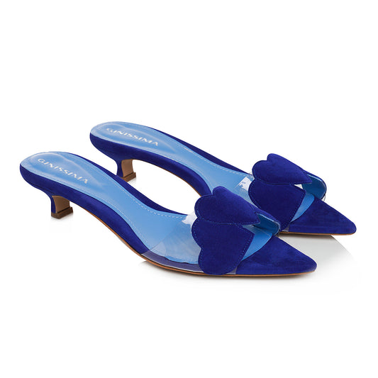 Saboti Love Me Piele Intoarsa, Albastru Electric - Kitten Heels