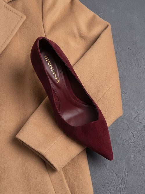 Pantofi Ava Stiletto, Piele Intoarsa, Burgundy - Premium Collection