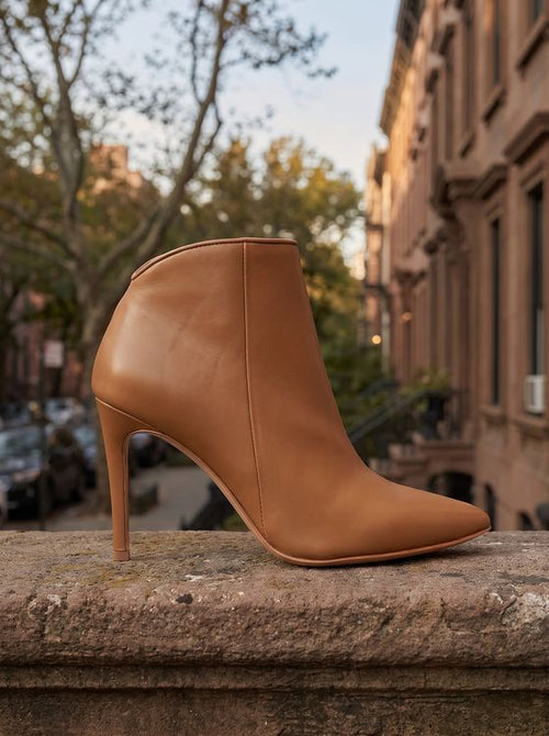 Botine Sara Piele Naturala, Caramel