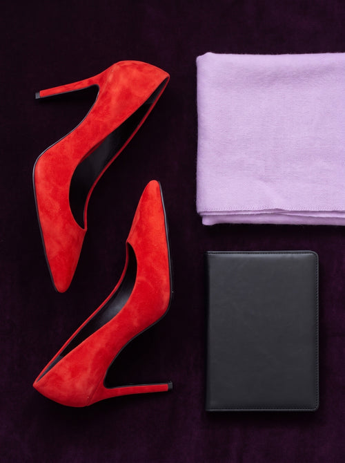 Pantofi Alice Stiletto Piele Intoarsa, Rosii