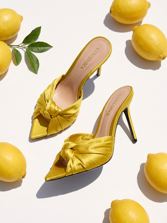 Saboti Sofia Satin, Galben-Lime - Premium Collection