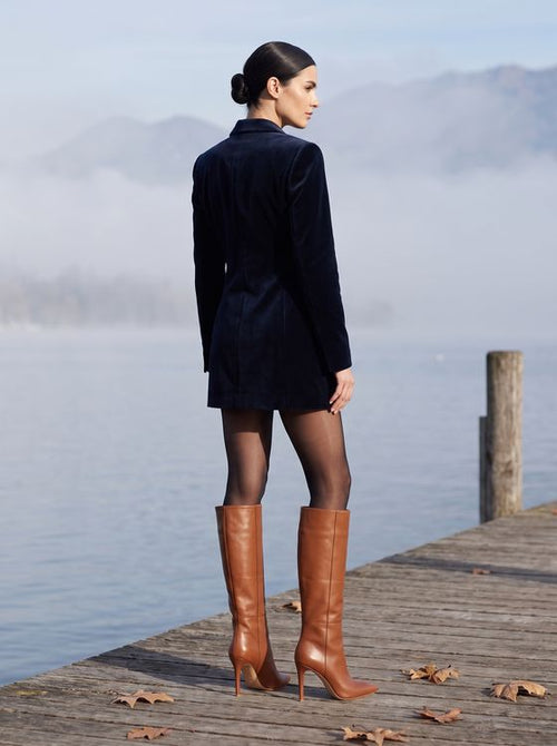 Cizme Milla Piele Naturala, Sub Genunchi, Maron-Caramel
