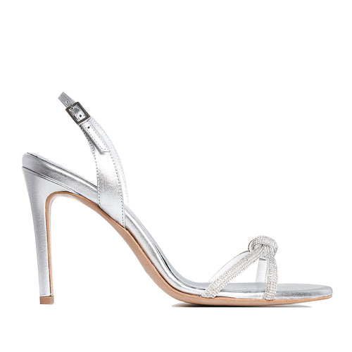 Sandale Daisy Piele Naturala, Varf Rotund, Argintii