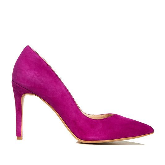 Pantofi Alice Stiletto in V, Piele Intoarsa, Fucsia