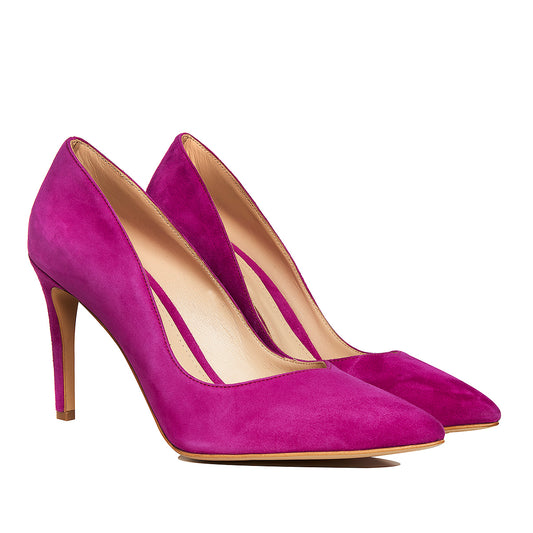 Pantofi Alice Stiletto in V, Piele Intoarsa, Fucsia